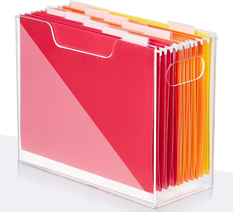 Jumyee Acrylic File Folder Organizer，Clear Hanging File Organizer Box for Letter Size/A4, Portable Desktop File Storage box for Desk Home Office School -1 Pack - Image 1